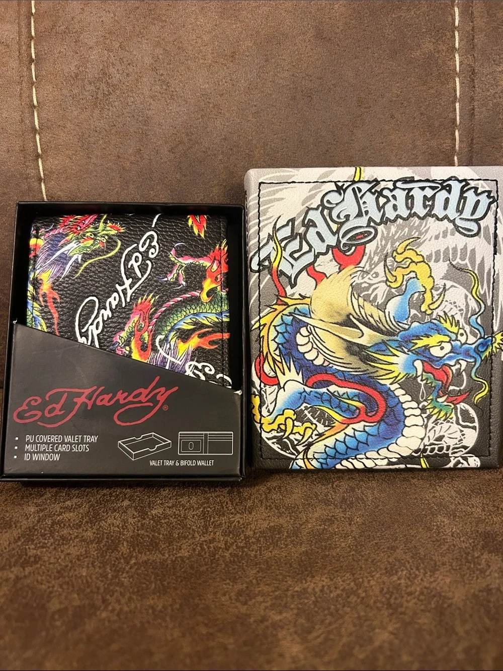 Ed Hardy True Wireless Earbuds - Black with Multicolor Design & Men Wallet